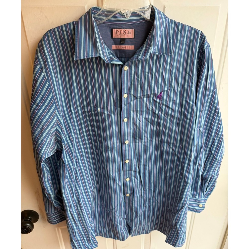 PINK by Thomas Pink Men's Striped‎ Casual Fit Button Down Dress Shirt Large